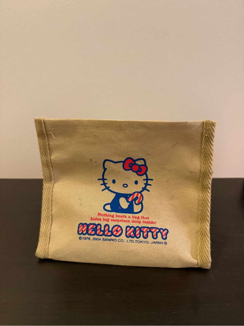 Vintage Hello Kitty Yellow Canvas Pouch with Blue and Red Print